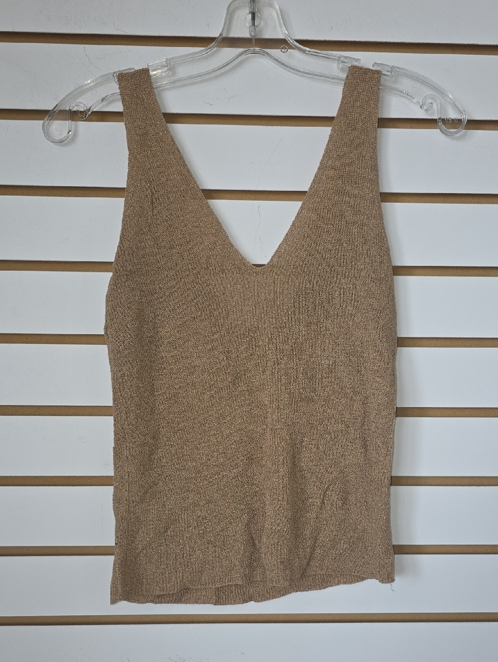 JustFab Sparkly Tan Knit V-Neck Tank Top Xs
